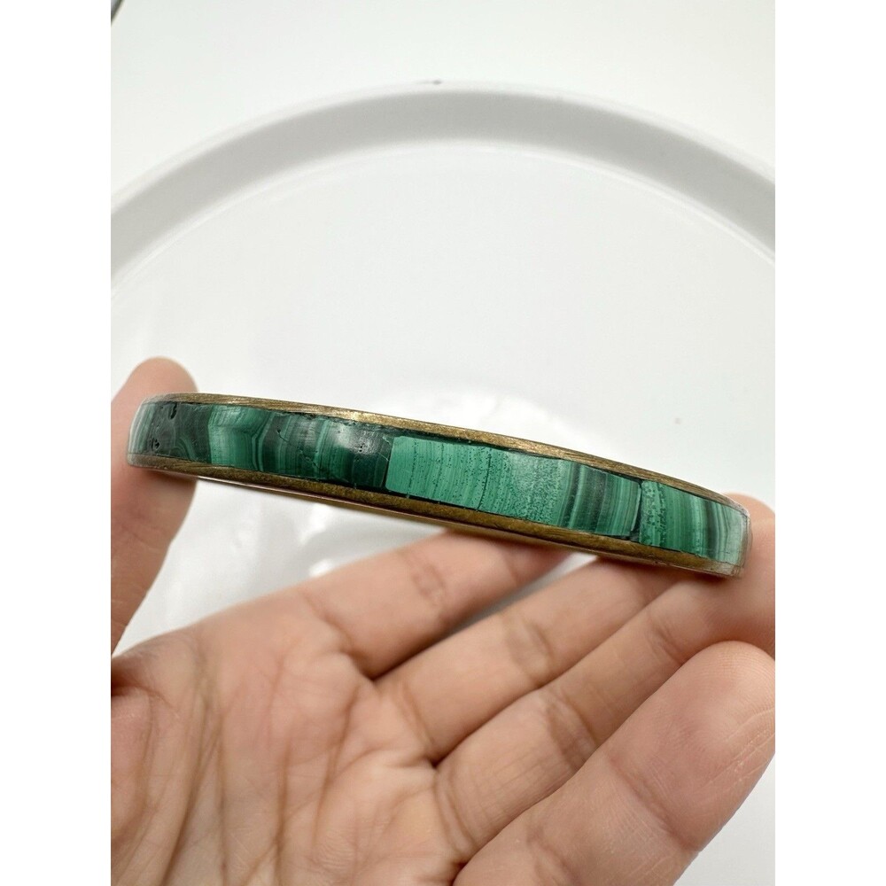 Vintage Brass Green Striped Malachite bangle Bracelet